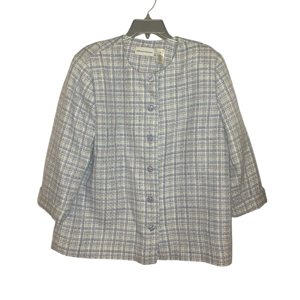 Alfred Dunner Textured Tweed Jacket Blue Green Size 16